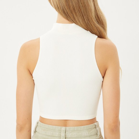 NEW Ivory Seamless Mock Neck Halter Crop Top Basic - Picture 7 of 9